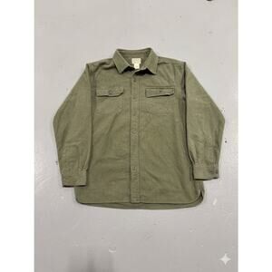 L.L. Bean Chamois Cloth Shirt Mens Large Green Heavyweight Flannel Traditional